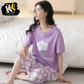 PURPLE NIGHT DRESS FLOWER PRINTED IN COTTON FABRIC